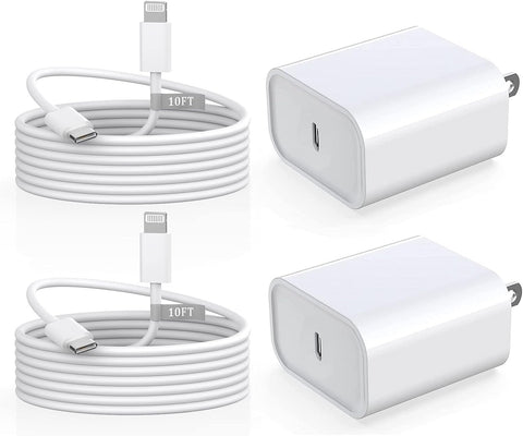 iPhone Charger Fast Charging 10 FT Apple MFi Certified, 2 Pack PD 20W USB C Wall Block with 10FT Long Type to Lightning Data Sync Cable for 14 13 12 11 XS XR X 8 iPad