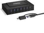 Plugable 7-in-1 USB Powered Hub for Laptops with USB-C or USB 3.0 - USB Power Station for Multiple Devices and USB Data Transfer with a 60W Power Adapter, Driverless