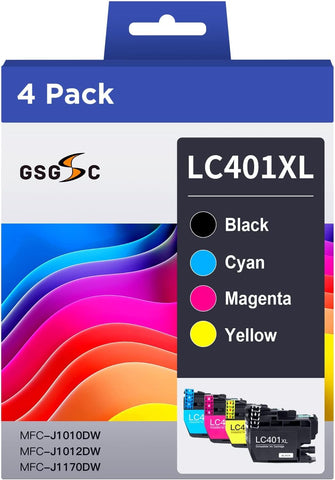 LC401 Ink Cartridges Compatible for Brother LC401XL LC401 High Yield Work with Brother MFC-J1010DW MFC-J1012DW MFC-J1170DW Printer (1 Black, 1 Cyan, 1 Magenta, 1 Yellow, 4 XL Pack)