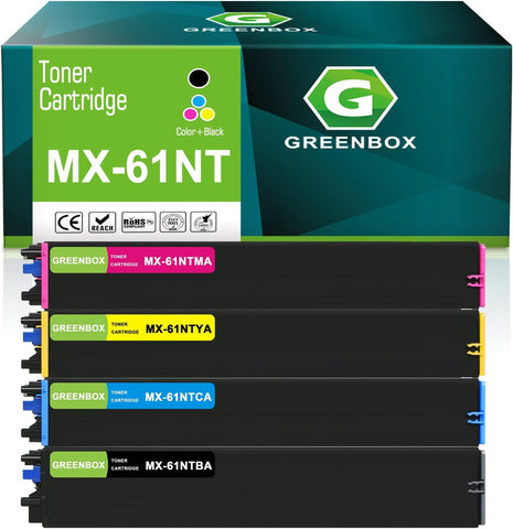 GREENBOX Compatible MX-61NT High Yield Toner Cartridge Replacement for Sharp MX-61NT MX-61NTBA MX-61NTCA MX-61NTMA MX-61NTYA for MX-2651 MX-3051 MX-3071 MX-3551 MX-3571 MX-4051 Printer (4 Pack)