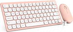 Small Wireless Keyboard and Mouse, Ultra Slim Silent Mini Keyboard with 78 Keys, Space Saving, Sleep Mode, Compact Portable Keyboard Mouse Combo for Windows/Mac, PC Computer Laptop - Trueque (Pink)