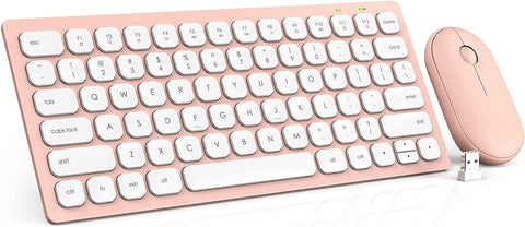 Small Wireless Keyboard and Mouse, Ultra Slim Silent Mini Keyboard with 78 Keys, Space Saving, Sleep Mode, Compact Portable Keyboard Mouse Combo for Windows/Mac, PC Computer Laptop - Trueque (Pink)