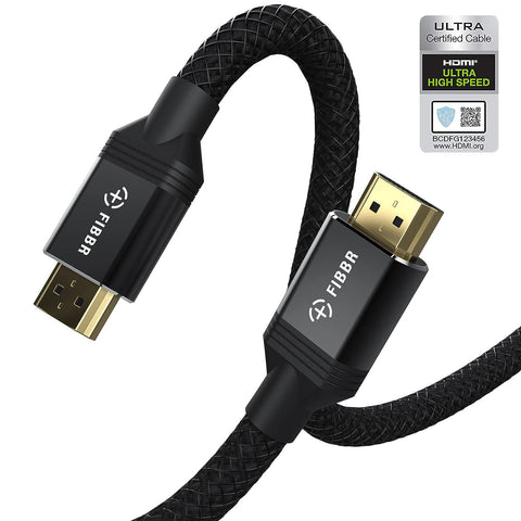 FIBBR 8K HDMI Cable10 FT, Certified 48Gbps High Speed Braided HDMI 2.1 Cable 8K@60hz 4K@120hz/144Hz Dynamic HDR eARC HDCP 2.2&2.3 Compatible with HD TV PC Monitor and More