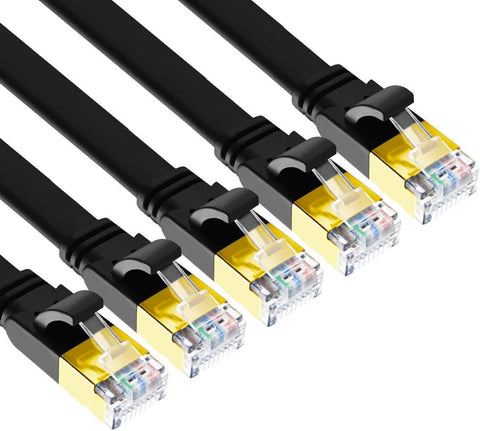 Yauhody CAT 8 Ethernet Cable 6ft 5 Pack, Flat CAT8 Cable Patch Cord, Faster Than CAT7/CAT6/CAT5e, High Speed 40Gbps 2000MHz SFTP Internet LAN Cable with RJ45 for PS5, Router, Modem (6ft/5 Pack/Black)