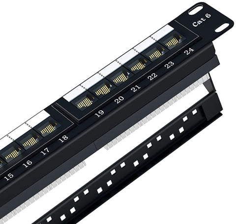 Tedgetal Cat6 Patch Panel 24 Port 1U, Keystone Patch Panel 19" Rackmount or Wallmount 10G Support for Cat6, Cat5e, Cat5 Cabling