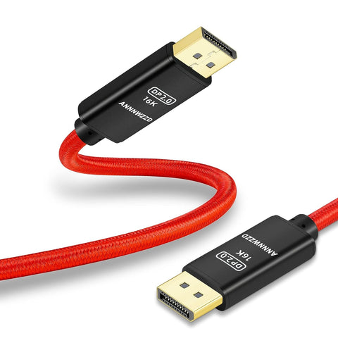 ANNNWZZD DisplayPort 2.0 Cable, 16K DP to DP Cable with 80Gbps Bandwidth [16K@60Hz, 10K@60Hz, 8K@60Hz, 4K@165Hz], Support HDR, HDCP 2.2, 3D, ARC, Compatible with Gaming Monitor, TV and More(3.3ft)