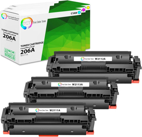 TCT Premium Compatible Toner Cartridge Replacement for HP 206A W2111A W2112A W2113A Works with HP Color Laserjet Pro M255dw M282 283fdw 283fdw Printers (Cyan, Magenta, Yellow) - 3 Pack