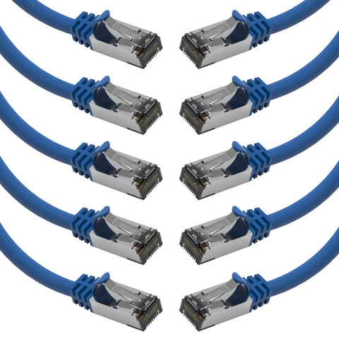 Beszin [50 Micron Gold Plated 10Ft Cat.8 S/FTP Shielded Ethernet Network Cable Blue 26AWG- 10 Pack