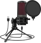CMTECK USB Microphone, Podcast Microphone with Pop Filter & Mute Button, Compatible Desktop Computer and Laptop (Black)