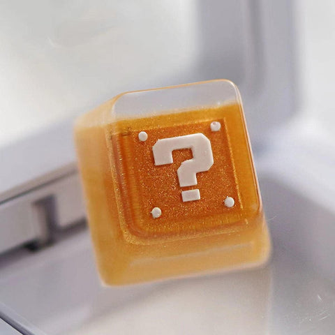 Gaming Keycaps Mario Resin Keycaps for Cherry MX Swtiches (OEM R4) (Golden Question Mark)