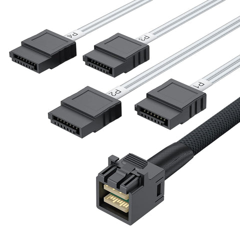 ipolex Internal Mini SAS HD Cable SFF 8643 to 4xSATA 7Pin Cable - Mini SAS Cables with Sideband, Compatible with 12Gbps SAS Drives and 6Gbps SAS/SATA Drives, 0.5-m(1.64ft)