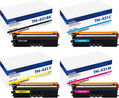 TN431 TN-431 Toner Cartridges 4-Packs: TN433 Standard Yield TN 431 Toner Replacement for Brother TN-431BK TN-431C TN-431M TN-431Y MFC-L8900CDW HL-L8360CDW HL-L8260CDW MFC-L8610CDW HL-L8360CDWT Printer