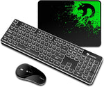 Wireless Gaming Keyboard and Mouse Combo White LED Backlit Ultra-Thin Rechargeable Keyboard and Soundless Mouse with Ergonomic Waterproof Dustproof Lage Mouse Pad for PS4,Xbox One,Desktop,PC