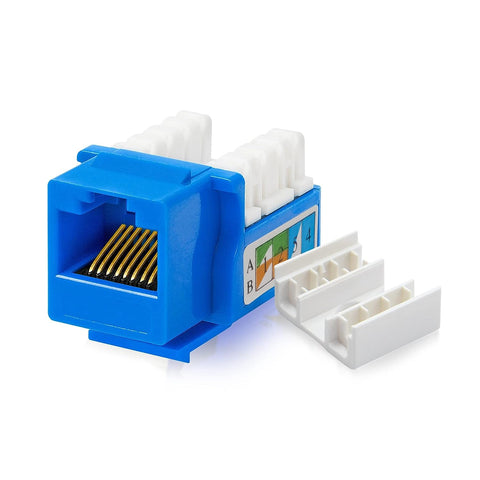 NewYork Cables® Pack of 25 Cat6a RJ45 Keystone Jack, 90 Degree Insert UTP 110 Punch Down Female Network Ethernet Adapter Compatible with Wall Plate, Faceplate, Unloaded Blank Patch Panel | Blue