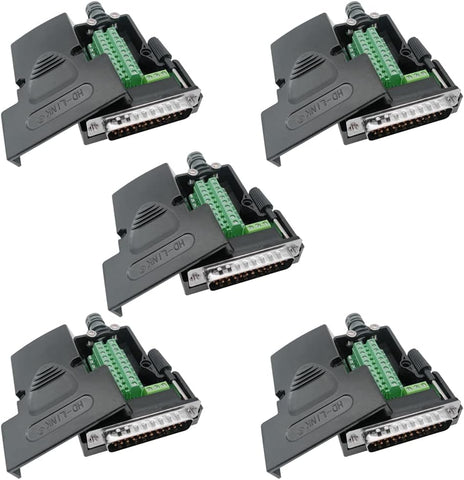 Jienk 5Pcs DB25 Male Solderless RS232 D-SUB Serial Adapters, 25 Pin Port Terminal Solderfree Breakout Board Screw Lock Type Connector with Case Accessories