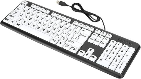 Dilwe1 Large Print Keyboard, Wired Large Letter Key Keyboard, 104 Keys USB Keyboards, Low Vision Keyboard for Visually Impaired, Beginners, Seniors (Black)