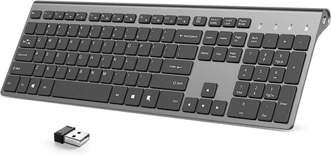 J JOYACCESS Rechargeable Keyboard Wireless Slim and Full-Sized Cordless Keyboard, Wireless Keyboard with Number Pad for Laptop,Computer,Desktop,PC,Surface,Smart TV and Windows-Black and Gray