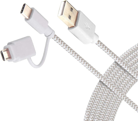 Realm 10ft USB-A to USB-C Cable with Micro USB Adapter, White, RLMC4WT