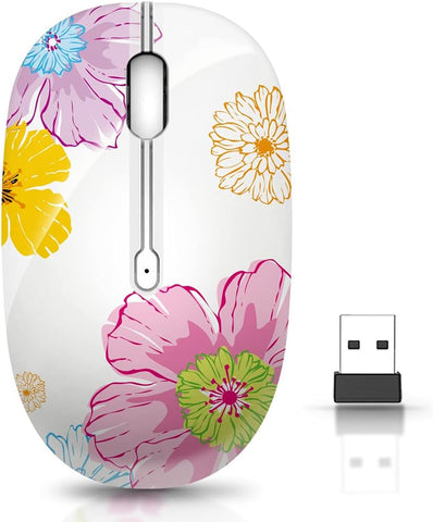 JUHOO Wireless Mouse with Nano Receiver for PC, Laptop, Notebook, Computer, MacBook, Less Noise, Portable Mobile Optical Mice.(Flower)