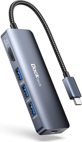 USB C Hub HDMI 4K 60Hz, Type C Adapter with 100W Power Delivery, 3 USB 3.0 Data Ports, HDMI, Dockteck 5 in 1 USB-C Dock Dongle for MacBook Pro/Air, iPad Pro/Air/Mini 6, Surface Pro 7/8/9 and More