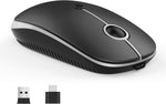 Vssoplor Type C Wireless Mouse, USB C Macbook Wireless Mouse Dual Mode 2.4G Cordless Mice with Nano USB and Type C Receiver Compatible with PC, Laptop, MacBook and All Type C Devices-Black and Silver