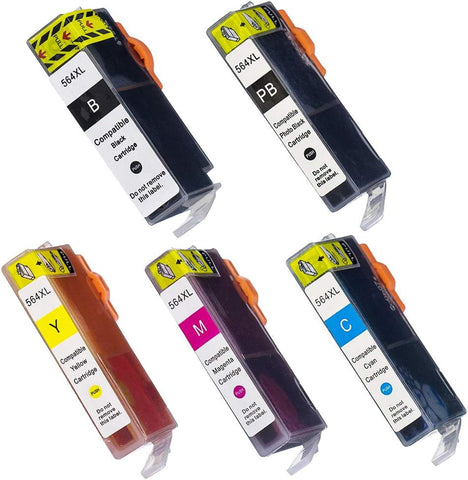 5PK LKB HP564 Ink Cartridge 5Slot Compatible for HP Photosmart 5520 6520 7520 5510 6510 7510 5514 5515 7515 6515 7525 5525 C6380 C6350 D5460 B85500 C309A C410A C310A Officejet 4620 Printer -US