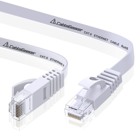 Cat 6 Ethernet Cable 10ft 5 Pack, Flat Internet Network Cord - Cat6 Ethernet Patch Cable Short - White Computer Cable with Snagless RJ45 Connectors