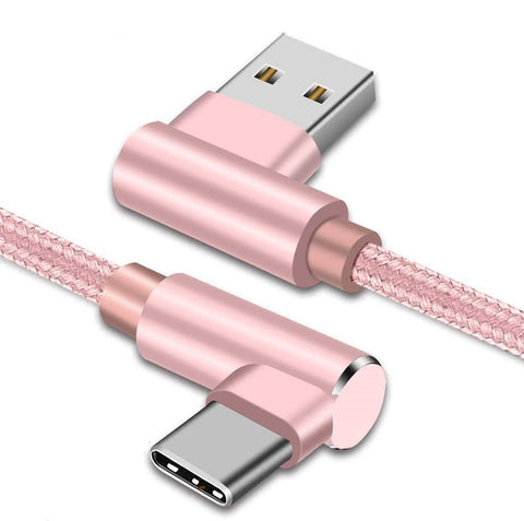 Right Angle USB C Cable, Type C 90 Degree Cable, Braided USB Type C Long Cord Fast Charging Sync Cable for Samsung Galaxy S20 S10 S10E S9 S8 Note 10 9 LG Google etc.(3Pack 3FT 6FT 10FT) (Rose Gold)