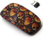 2.4G Wireless Mouse with Cute Pattern Design for All Laptops and Desktops with Nano Receiver - Halloween Skull Leaves