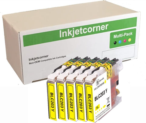 Inkjetcorner Compatible Ink Cartridges Replacement for LC203Y LC203XL for use with MFC-J460DW MFC-J480DW MFC-J485DW MFC-J680DW MFC-J880DW MFC-J885DW (Yellow, 5-Pack)