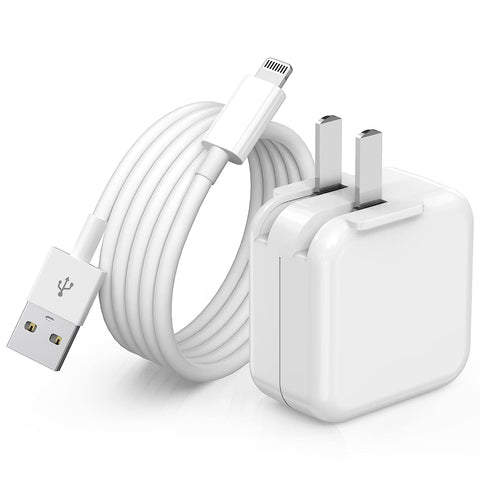 iPad Charger, iPhone Charger [Apple MFi Certified] 12W USB Wall Charger Foldable Portable Travel Plug with 6.6FT Lightning Cable Compatible with iPhone, iPad, iPad Mini 1/2/3/4/5, iPad Air 1/2/3