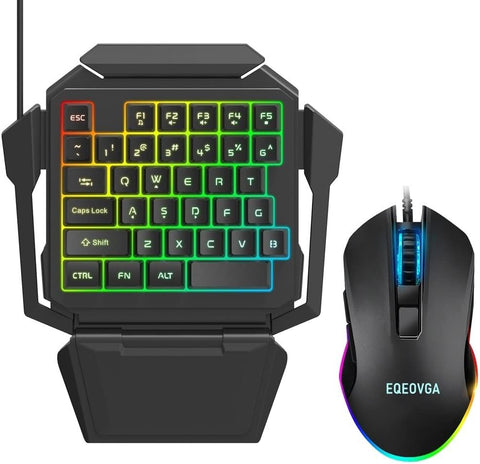 One Handed RGB Gaming Keyboard and Mouse Combo, 35 Keys Portable PUBG Gaming Keyboard, Professional Gaming Mouse, Half Keyboard Gaming Set for Laptop PC Xbox PS4 Switch Gamer