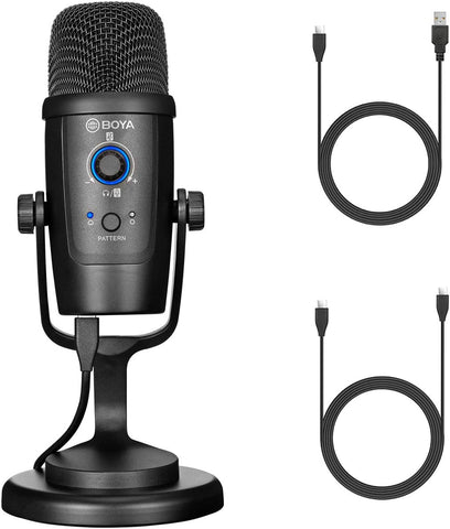 BOYA BY-PM500 Desktop USB Microphone for Computer and Most Type-C Devices with Two Pickup Patterns, Headphone Output and Volume Control, Suitable for Gaming, Recording, Streaming and Podcasting