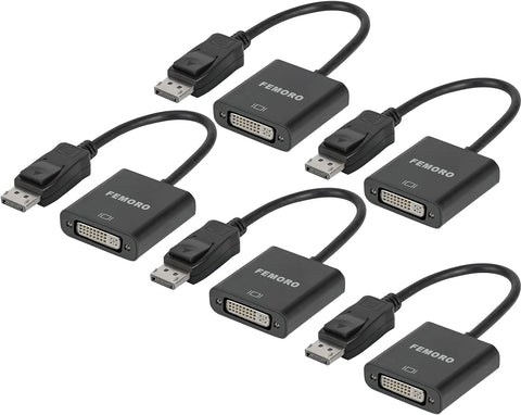FEMORO DisplayPort to DVI Adapter 5-Pack, Display Port DP to DVI-I Adapter 1080P for All DP Port Computer, Laptop, Desktop - Black