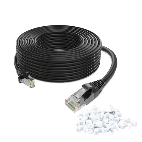 QNECS Cat6 Ethernet Cable with Clips 550 Mhz Ethernet Network Cable- Snagless High Speed Patch Internet Computer Cord- UTP CAT 6 Cable with RJ45 Connector for Home Office Servers [Black - 150 Ft]