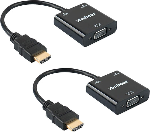 HDMI to VGA with Audio,Anbear Gold-Plated HDMI to VGA Adapter 2 Pack (Male to Female) Compatible for Computer, Desktop, Laptop, PC, Monitor, Projector, HDTV, Chromebook,Roku, Xbox and More
