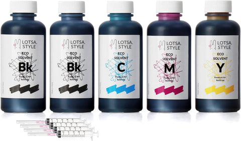 LOTSA. STYLE Premium Water Based Eco Solvent Ink Refill for Inkjet Printers Workforce EcoTank Printing (CMYK, 120ml x 5)