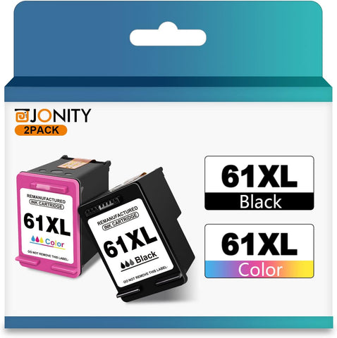 JONITY 61XL Ink Cartridges Replacement for HP 61 XL Ink HP61 Ink Cartridges for Printer Envy 4500 4502 5530 5534 officejet 4630 4635 Deskjet 3050A 1010 1512 3054 CR259FN (1 Black, 1 Tri-Color)