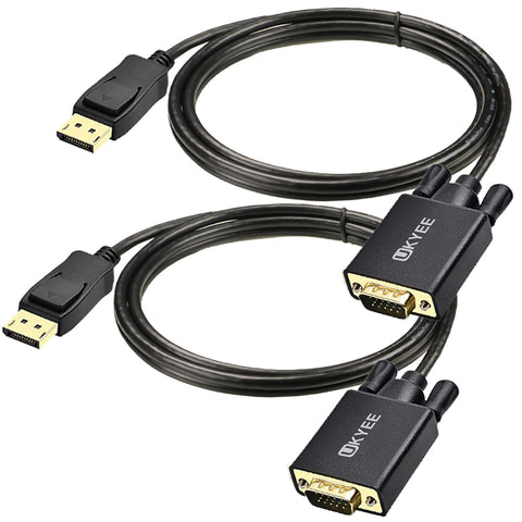 UKYEE Displayport to VGA Cable 6Ft 2-Pack, Display Port (DP) to VGA Adapter Cord 6 Feet for Computer Monitor Projector and More Gold-Plated…