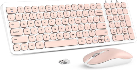 Wireless Keyboard Mouse Combo, cimetech Compact Full Size Wireless Keyboard and Mouse Set Less Noise Keys 2.4G Ultra-Thin Sleek Design for Windows, Computer, PC, Notebook, Laptop (Bright Pink)