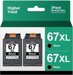 67XL Black Ink Cartridges High Yield Replacement for HP Ink 67 67 XL for Envy 6055e 6055 6052 6075 Envy Pro 6455e 6455 6475 6452 6458 DeskJet 4155 2755e 2755 4052 Printer (2 Black)