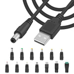 Duttek USB to 5v DC Cable 5FT / 1.5M, USB 2.0 to DC 5.5x2.1mm Plug Charging Cable, Support 3A Current With13 Connectors for Router, Mini Fan, Camera, Phone and More Electronics Devices(13Connectors)