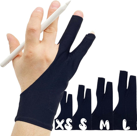 AKX Artist Glove Large - 2 Pack Palm Rejection Drawing Glove for Graphic Tablet, iPad - Smudge Guard, 2 Finger, Elastic Lycra, Fingerless Glove, Good for Left and Right Hand, Black | AK-020