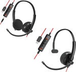 HROEENOI Single-Ear & Double-Ear USB+3.5mm Headset, PC Headset with Noise Cancelling Microphone for Laptop