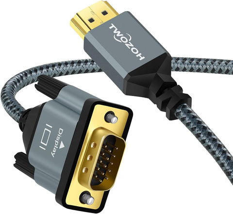 Twozoh HDMI to VGA Cable 3.3FT. Aluminum Alloy Shell Nylon Braided & Gold-Plated Support 1080P/60HZ