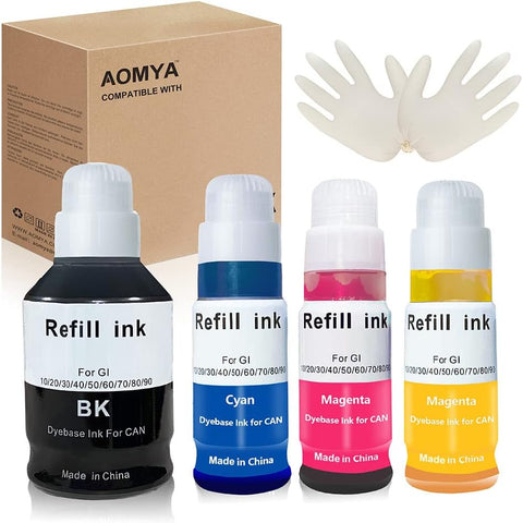 Aomya Compatible Canon GI-20 gi20 GI21 gi-21 Ink Refill Bottle Kit for Canon PIXMA G5020 G6020 G5030 G6030 G5040 G6040 G5050 G3260 G2260 G1220 Printers with Gloves (Black 170ml,CMY 70ml)