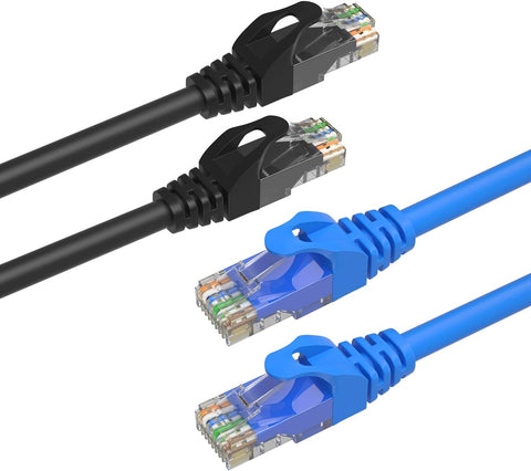SHD Cat6 Ethernet Cable(20Feet 2Pack) Network Patch Cable UTP LAN Cable Computer Patch Cord-(Blue/Black)