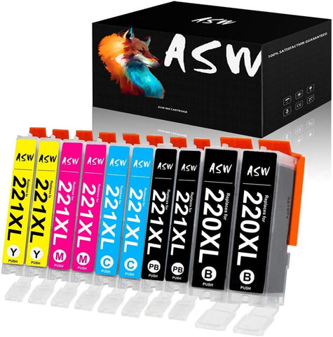 ASW 220XL 221XL Compatible Ink Cartridge Replacement for PGI-220 CLI-221 PGI-220XL CLI-221XL PIXMA PIXMA MX860 MX870 MP560 MP550 MP540 MP620 MP640 IP3600 IP4600 IP4700 (2PGBK+2BK+2C+2M+2Y)