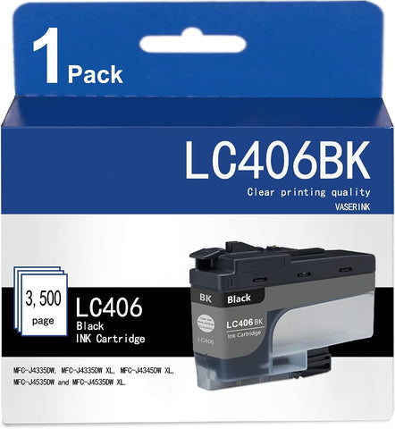 LC406BK Black Ink Cartridge (1-Pack) - Vasernk Compatible LC406 Black Ink Cartridge Replacement for Brother MFC-J4335DW, MFC-J4335DW XL, MFC-J4535DW Printer