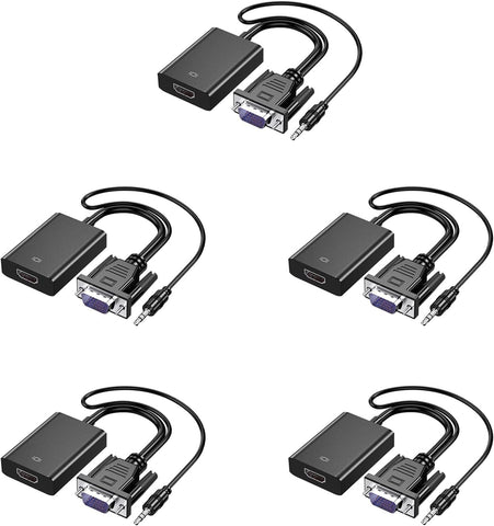 Cuxnoo VGA to HDMI Adapter 5 Pack, VGA-HDMI for Connecting Traditional VGA Output Laptop, PC to HDMI Input Monitor or Projector